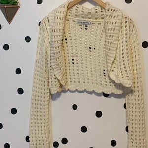 Cotton Emporium Crochet Knit cream crop bolero | S